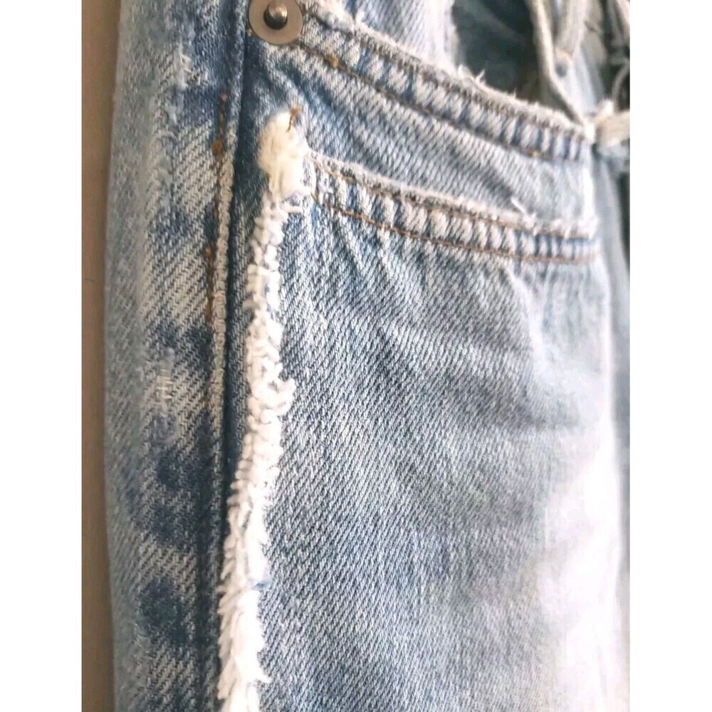 Frame Side Fringe Jeans Blue Light Wash Distressed Button Fly Size 25 - Picture 5 of 10